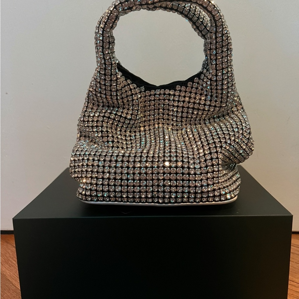 Silver Crystal Shoulder Bag with Slouchy Silhouette